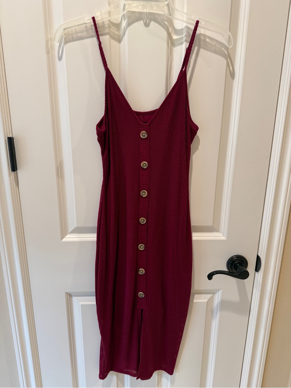 Express Burgundy Midi Button-Front Ribbed Slip Dress